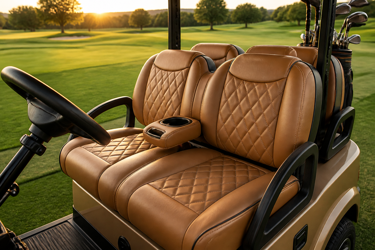 Luxury Golf Cart Seating with custom diamond stitching
