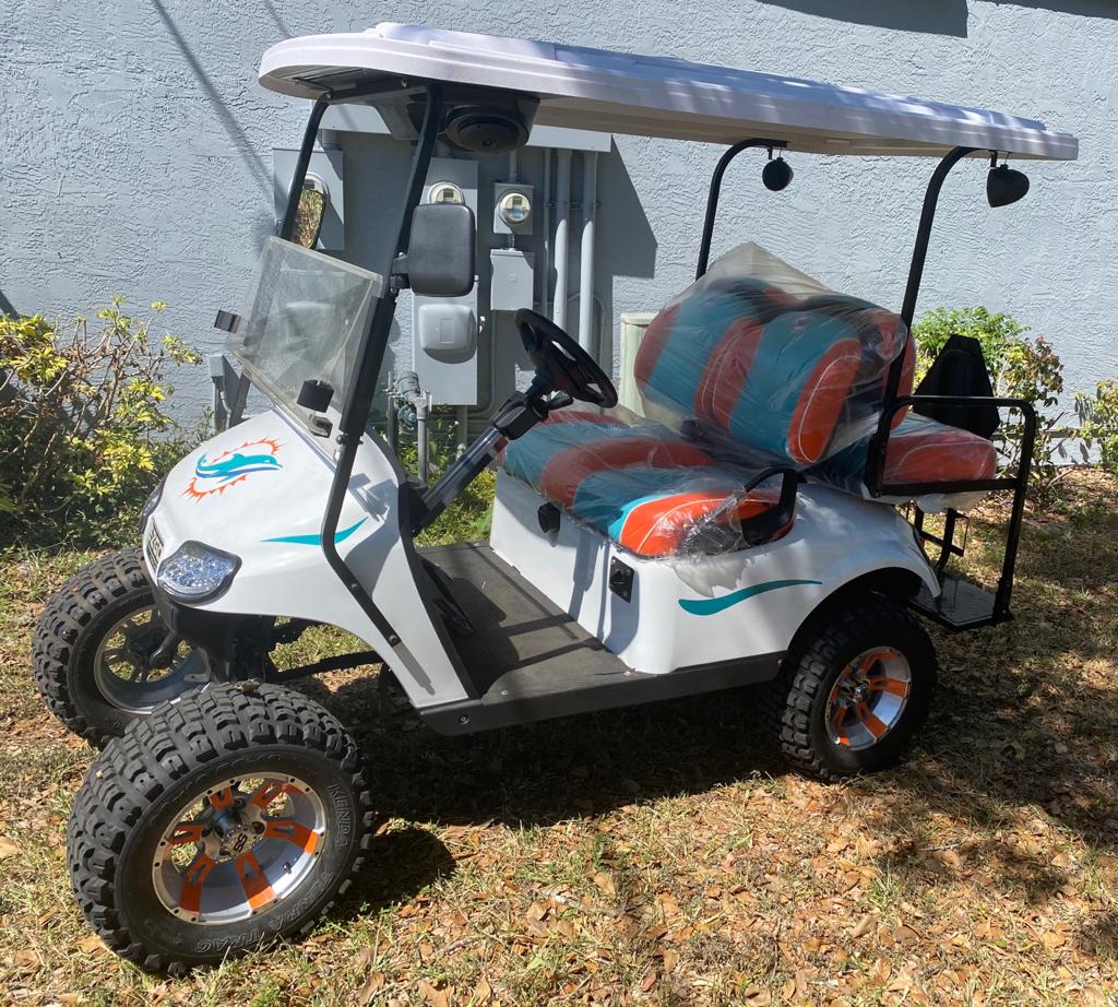 EZGO 4 Passenger Miami Dolphins Golf Cart White - Image 6