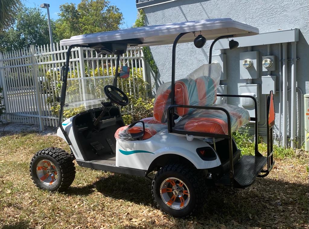 EZGO 4 Passenger Miami Dolphins Golf Cart White - Image 5