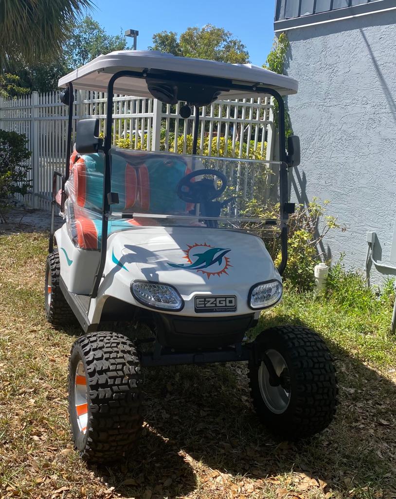 EZGO 4 Passenger Miami Dolphins Golf Cart White