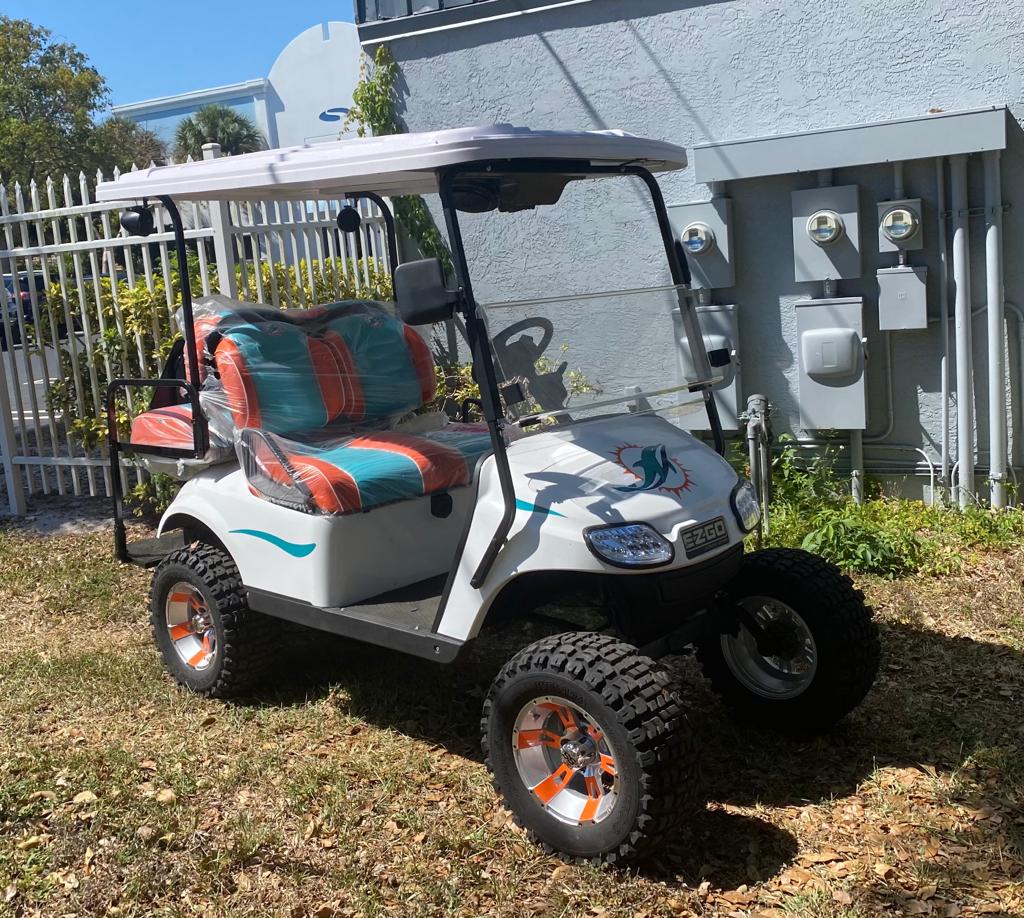 EZGO 4 Passenger Miami Dolphins Golf Cart White - Image 4