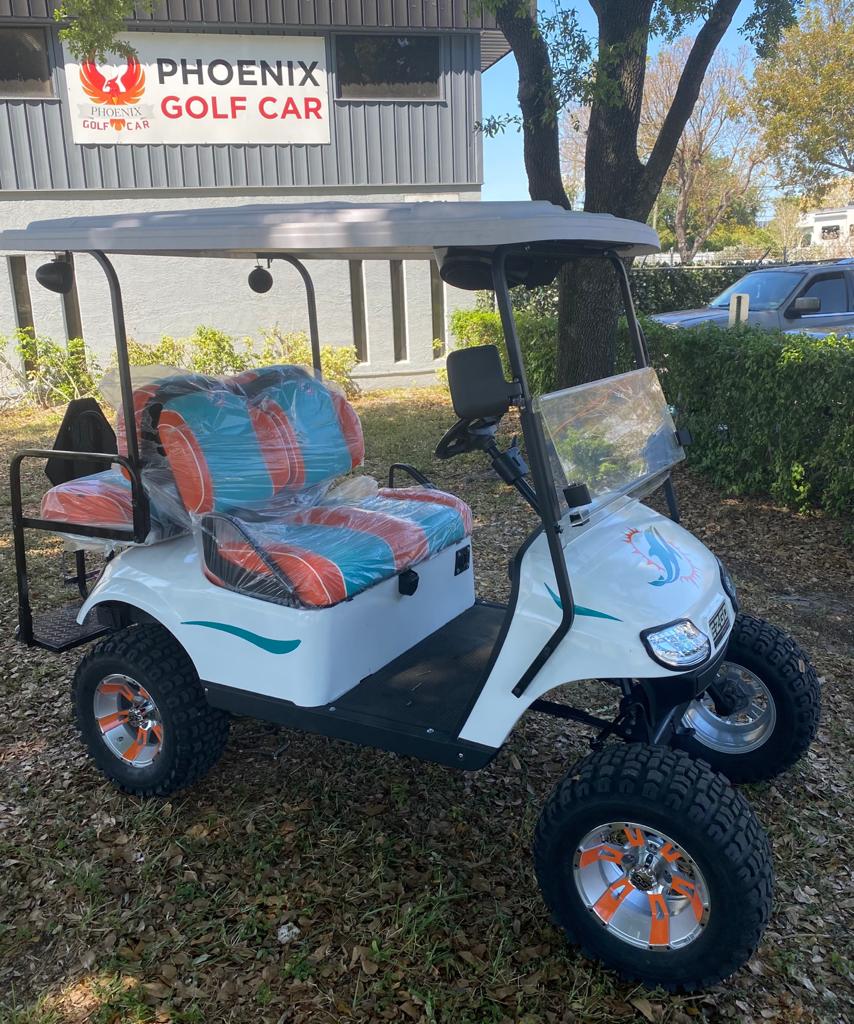 EZGO 4 Passenger Miami Dolphins Golf Cart White - Image 3