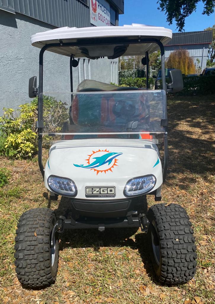 EZGO 4 Passenger Miami Dolphins Golf Cart White - Image 2